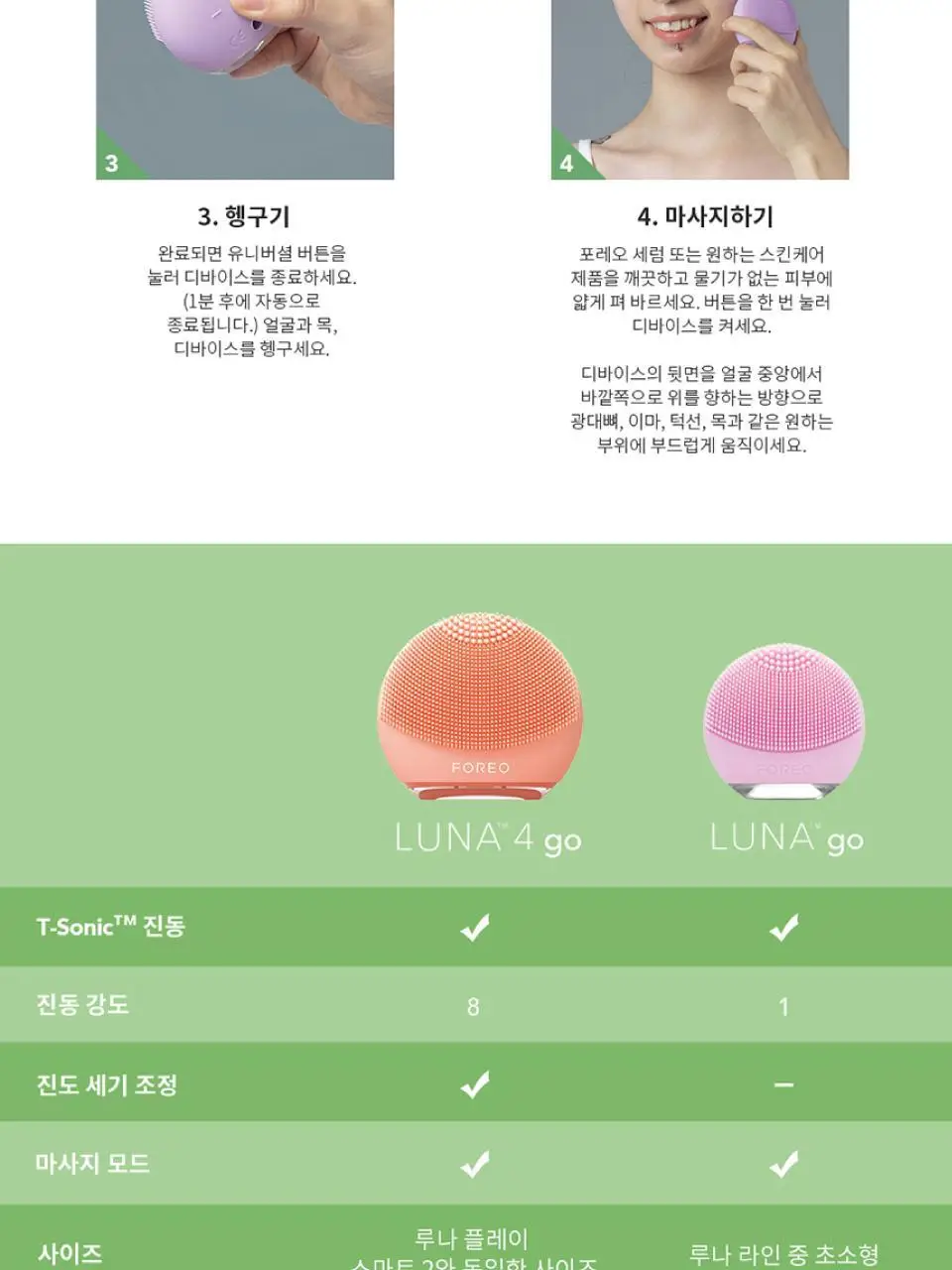 [여행/휴대용] 포레오 루나 4 고 (4color) 진동 클렌저/디바이스 (+실리콘 클렌징+클렌저20ml+쇼핑백 증정) 상세페이지 8